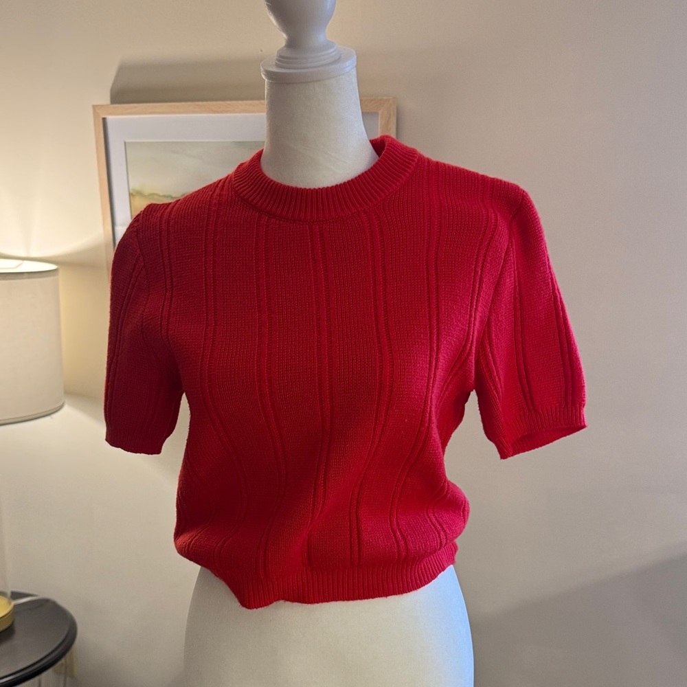 Zara Vibrant Red Ribbed Knit Top